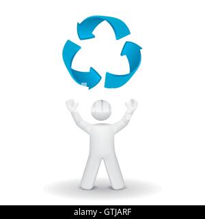 Personne 3d à la recherche jusqu'au symbole de recyclage isolé sur fond blanc Illustration de Vecteur