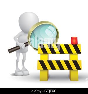 3d personne regardant un barrage routier à l'aide d'une loupe Illustration de Vecteur