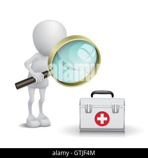 3d personne regardant une armoire à pharmacie avec une loupe Illustration de Vecteur