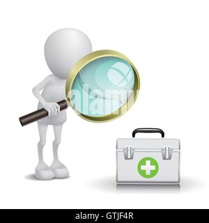 3d personne regardant une armoire à pharmacie avec une loupe Illustration de Vecteur