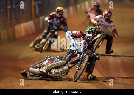 10 La chaleur : Raymond Parent, Michel Nieminen (vert), Leigh Adams (rouge), Jonas Davidsson (jaune) et Simon Stead - Swindon Robins vs Lakeside Hammers - Sky Sports Ligue élite Speedway à Abbey Stadium - 28/05/09 Banque D'Images