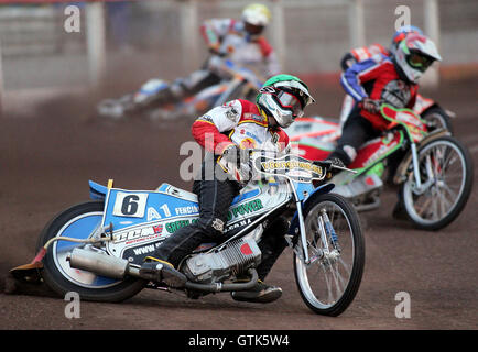 2 La chaleur - Moore (vert), Kling (rouge), des Moulins (bleu), Korneliussen (jaune) - Lakeside Hammers contre Swindon Robins - Sky Sports Ligue élite à Purfleet, Arena Essex - 17/08/07 Banque D'Images