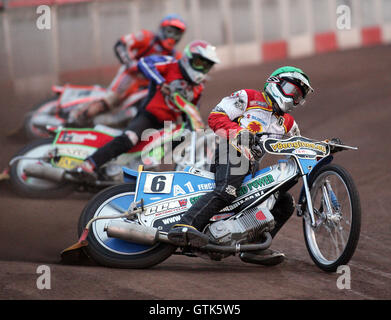 2 La chaleur - Moore (vert), Kling (rouge), des Moulins (bleu) - Lakeside Hammers contre Swindon Robins - Sky Sports Ligue élite à Purfleet, Arena Essex - 17/08/07 Banque D'Images