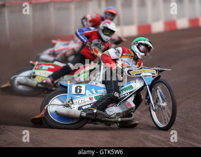 2 La chaleur - Moore (vert), Kling (rouge), des Moulins (bleu) - Lakeside Hammers contre Swindon Robins - Sky Sports Ligue élite à Purfleet, Arena Essex - 17/08/07 Banque D'Images