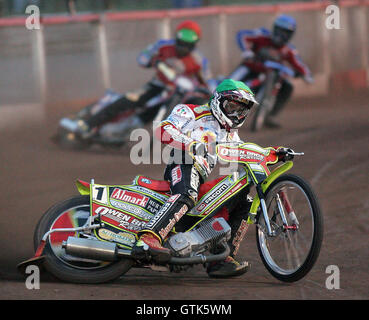 Chaleur 5 - Adams (vert), Kasprzak (rouge), Lanham (bleu) - Lakeside Hammers contre Swindon Robins - Sky Sports Ligue élite à Purfleet, Arena Essex - 17/08/07 Banque D'Images