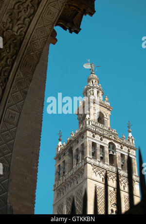 La tour Giralda à Séville, Andalousie détail. L'Espagne. La verticale Banque D'Images