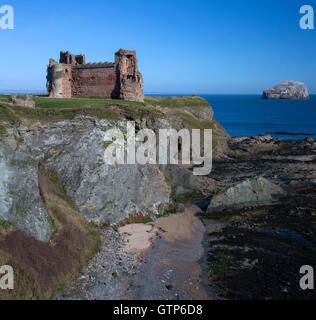 Un jour paysage vue sur le Château de Tantallon et Bass Rock près de North Berwick en Écosse Banque D'Images