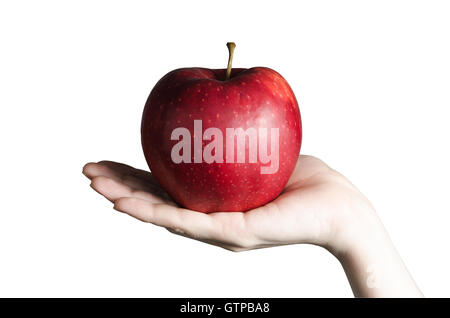 Grosse pomme rouge et chez les femmes de la main élégante Banque D'Images