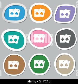 L'icône des cartes de jeu de symboles. Papier autocollants multicolores. Vector Illustration de Vecteur