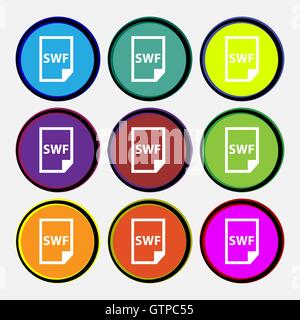 L'icône du fichier SWF signe. 9 boutons ronds multicolores. Vector Illustration de Vecteur