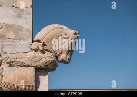 Persepolis signifie littéralement "la ville perse', également connu sous le nom de trône de Jamshid , était la capitale de cérémonie de l'Empire achéménide (ca. 550-330 av. J.-C.). Persepolis est situé à 60 km au nord-est de la ville de Shiraz dans la province du Fars, en Iran. La première demeure de Persépolis remontent à 515 avant JC. Elle illustre bien le style d'architecture achéménide. L'UNESCO a déclaré les ruines de Persepolis un site du patrimoine mondial en 1979. Banque D'Images