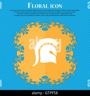 Icône Icône Casque spartiate. Design plat floral sur un fond abstrait bleu avec place pour votre texte. Vector Illustration de Vecteur