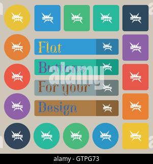 L'icône de barbelés. signe. Ensemble de vingt plats, ronds de couleur, boutons carrés et rectangulaires. Vector Illustration de Vecteur
