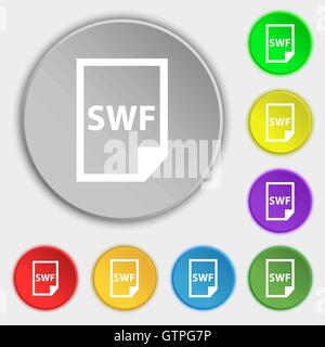 L'icône du fichier SWF signe. Symbole sur huit boutons plats. Vector Illustration de Vecteur