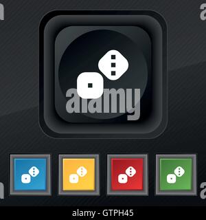 L'icône de cubes dés symbole. Ensemble de cinq boutons coloré et élégant sur la texture noire pour votre conception. Vector Illustration de Vecteur