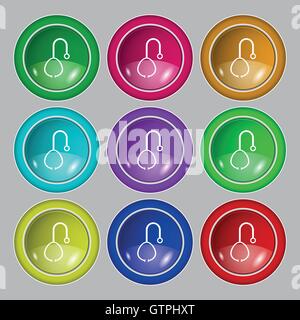 Icône stéthoscope signe. symbole sur neuf boutons colorés. Vector Illustration de Vecteur