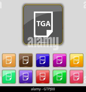 Image File Format icône type TGA signe. Set avec 11 boutons de couleur pour votre site. Vector Illustration de Vecteur