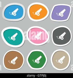 Symboles de l'icône de Cannon. Papier autocollants multicolores. Vector Illustration de Vecteur