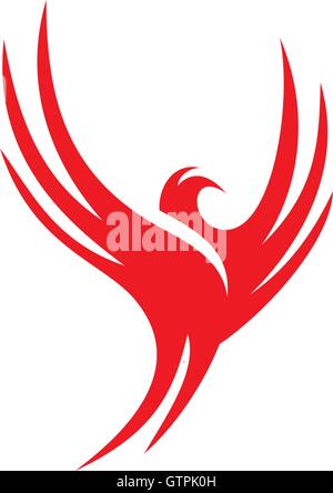 Oiseau Volant rouge isolé logo Vector. Ailes propagation silhouette dove logotype. Illustration de Vecteur