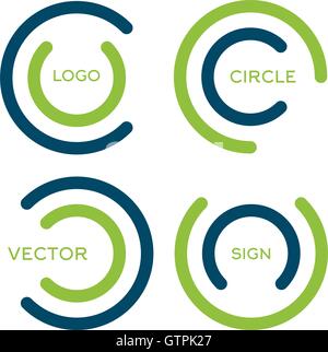 Résumé isolés logo vector circulaire définie. Vert et Bleu forme ronde couleur roues stylisées vector illustrations collection. Un Illustration de Vecteur