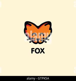 Couleur orange isolé fox sur le fond rose. Museau animal mignon logo Vector. Personnage de tête logotype. Jouet pour enfants Illustration de Vecteur