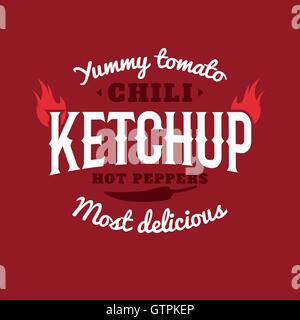 Ketchup épicé isolés logo Vector. Produit naturel emblème de style rétro. Illustration de Vecteur