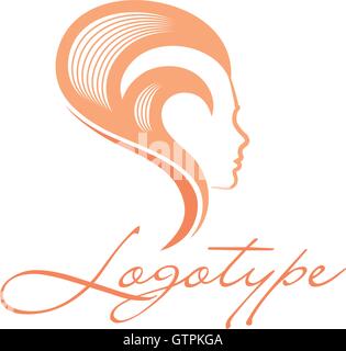 Résumé Les femmes isolées vue côté tête logo Vector. Couleur rose hairstyle vector illustration sur le fond blanc. Sal de beauté Illustration de Vecteur