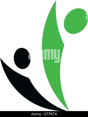 Résumé isolés gens vert et noir logo Vector. Logo silhouette humaine. Illustration de la communauté minimaliste. Net Social Illustration de Vecteur