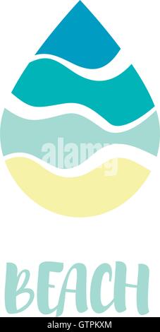 Couleur bleu abstrait isolé waterdrop logo Vector. Symbole de la plage. Logotype de l'eau. Illustration liquide. Boisson fraîche signe. Oce,mer Illustration de Vecteur