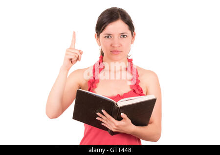 Belle jeune femme teacher holding book Banque D'Images