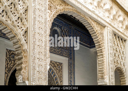 Alcazar, Séville, la Cour du Maidens, Patio de las à demoiselles palais maure, Andalousie, espagne. Banque D'Images