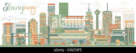 Abstract Shenyang Skyline avec la couleur des bâtiments. Vector Illustration. Les voyages d'affaires et tourisme Concept avec des bâtiments modernes. Illustration de Vecteur