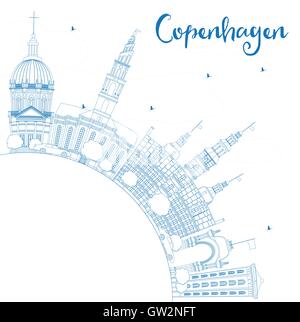 Grandes lignes de repère bleu horizon avec Copenhague et copiez l'espace. Vector Illustration. Les voyages d'affaires et tourisme Concept Illustration de Vecteur