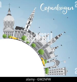 Toits de Copenhague avec repères gris, ciel bleu et copier l'espace. Vector Illustration. Les voyages d'affaires et tourisme Concept Illustration de Vecteur