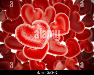 Les cellules du sang en forme de coeur fond. 3D illustration. Banque D'Images