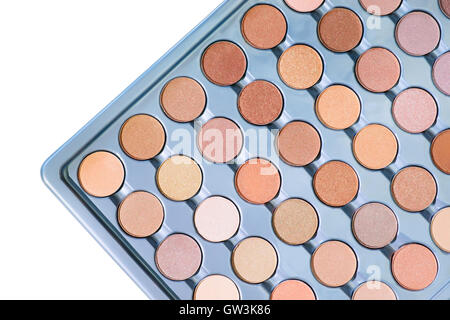 Ombres à paupières palette d'échantillons. Brown, bronze et or couleurs, isolated on white with clipping path Banque D'Images