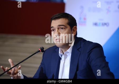 Thessalonique, Grèce. 11 Septembre, 2016. Le Premier Ministre grec, Alexis Tsipras, a donné une conférence de presse à la ville grecque de Thessalonique, un jour après l'inauguration de la Foire Internationale de Thessalonique était âgé de 81, le dimanche, 11 Septembre, 2016. Credit : Giannis Papanikos/Alamy Live News Banque D'Images