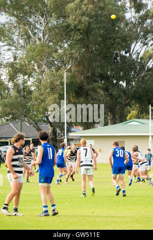 Le football australien, WAAFL Grade D Grand jeu final entre la Trinity d'Aquin et d'Amérique du Fremantle. Banque D'Images