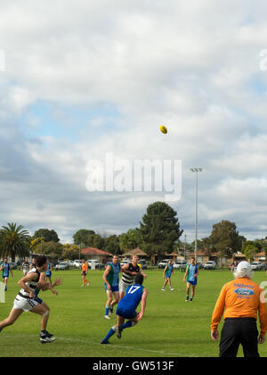 Le football australien, WAAFL Grade D Grand jeu final entre la Trinity d'Aquin et d'Amérique du Fremantle. Banque D'Images