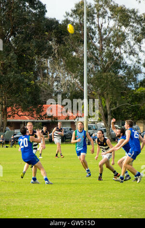 Le football australien, WAAFL Grade D Grand jeu final entre la Trinity d'Aquin et d'Amérique du Fremantle. Banque D'Images