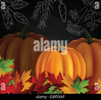Tableau sur les feuilles d'automne et de citrouilles Illustration de Vecteur