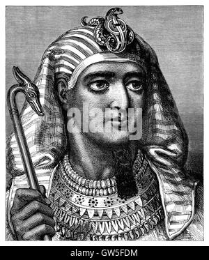 Gravure en noir et blanc du pharaon égyptien Ramsès II. Banque D'Images