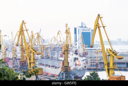 Grues portuaires à Odessa Port de commerce maritime. Contexte industriel. Odessa, Ukraine - le 22 août 2016. Banque D'Images