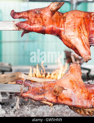 Les carcasses de porc rôti au four, sur le barbecue. Banque D'Images