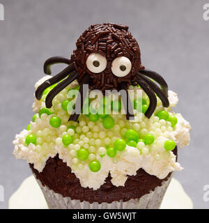 Halloween cupcake avec une araignée et les oeufs Banque D'Images