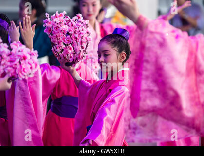 Danseurs japonais d'okinawa, le folklore. Banque D'Images