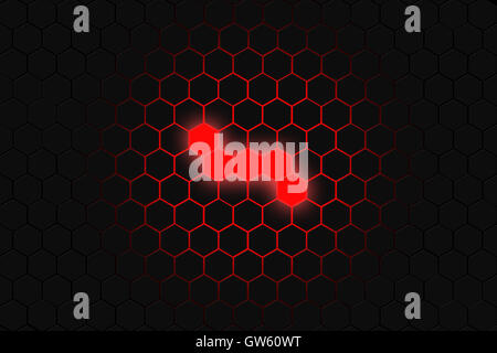 Hexagone noir et rouge neon light background et texture Banque D'Images