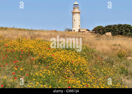 Paysage phare de Paphos Chypre Banque D'Images