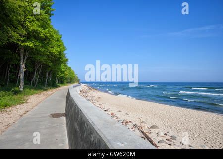 Plage de la mer Baltique à Rozewie en Pologne, sur le quai en chemin et forêt Banque D'Images