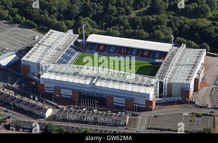 Vue aérienne du terrain de football de Blackburn Rovers Ewood Park Stadium, UK Banque D'Images